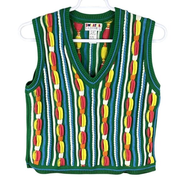 3D Colorful Rainbow Knit Vest Sweater Clothes S/M Tank Top VTG USA Artsy Retro - Picture 5 of 13